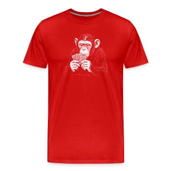 Chimp playing Cards - Men's Premium Organic T-Shirt - red - Front - Damien (186cm)