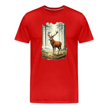 Forêt de cerfs rouges Nature Faune Aquarelle - T-shirt bio Premium Homme - rouge - Devant - Damien (186cm)