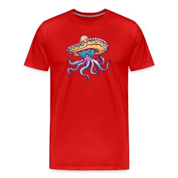 Sombrero drôle de pieuvre - T-shirt bio Premium Homme - rouge - Devant - Damien (186cm)