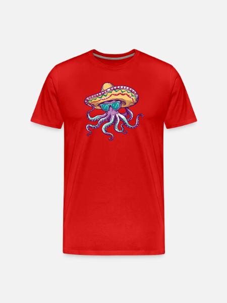 Octopus Funny Sombrero - Men's Premium Organic T-Shirt - red