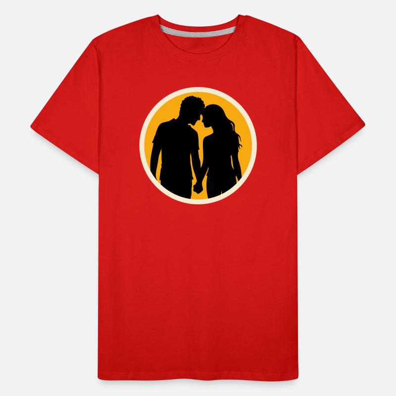 Couple Silhouette Amour Romance Petit ami de la Saint-Valentin T-shirt bio Premium Homme