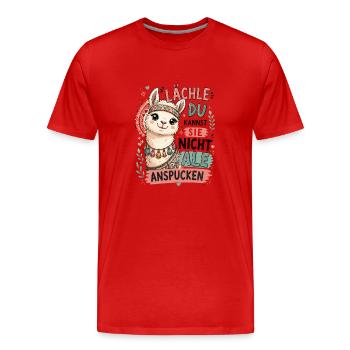 Lama Lächeln Illustration - Männer Premium Bio T-Shirt - Rot - Vorne - Damien (186cm)