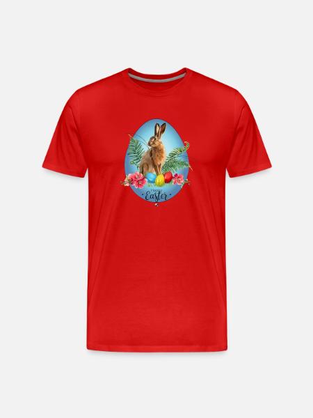 Hase, Ostereier und Kirschblüten Abbildung - Männer Premium Bio T-Shirt - Rot