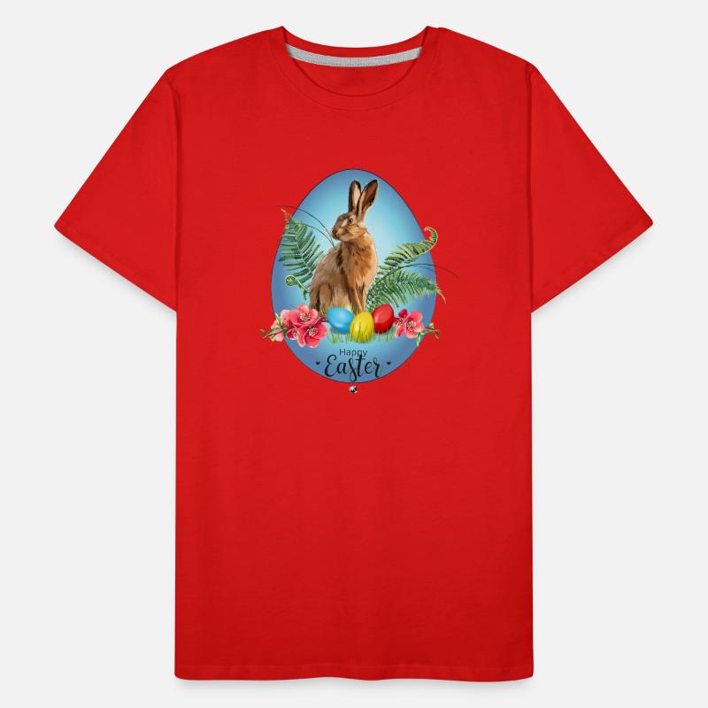 Bunny, Easter eggs and cherry blossoms illustration Men's Premium Organic T-Shirt