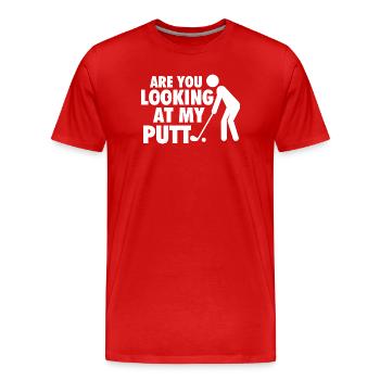 Schaust du mir meinen Putt-Golf-Humor an - Männer Premium Bio T-Shirt - Rot - Vorne - Damien (186cm)