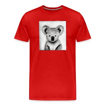 Koala noir et blanc - œuvres sculptées à la main - T-shirt bio Premium Homme - rouge - Devant - Damien (186cm)