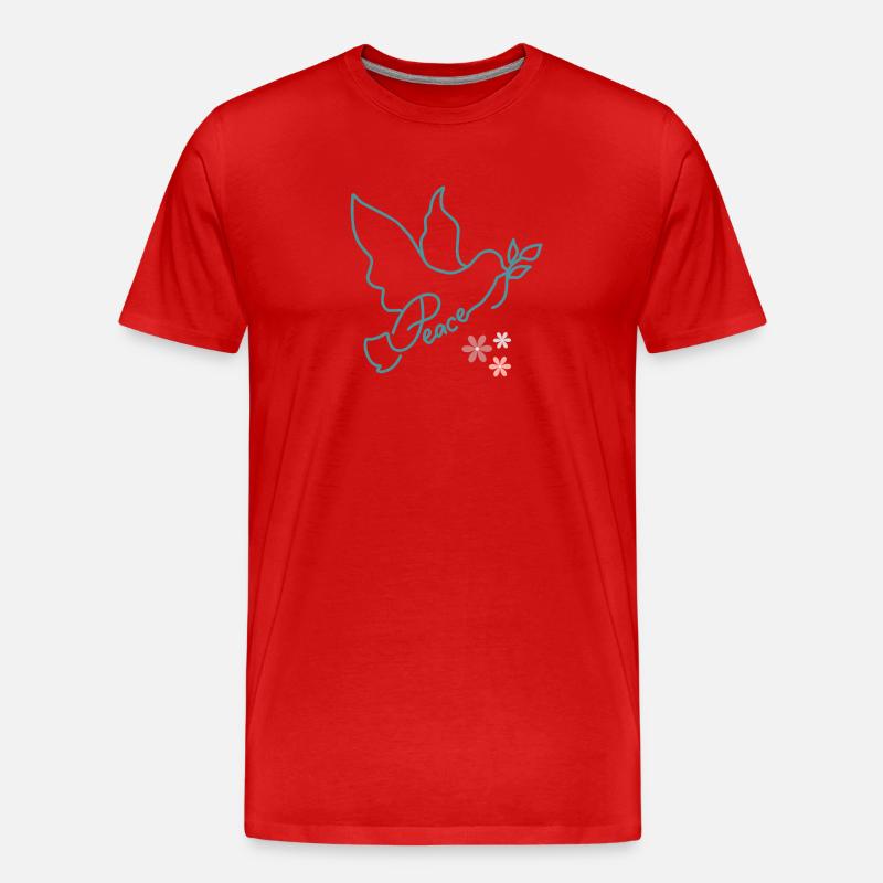 Colombe de paix avec des fleurs - T-shirt bio Premium Homme - rouge