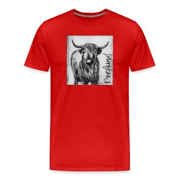 Enfant du village avec vache - Modèle imprimé sculpté à la main - T-shirt bio Premium Homme - rouge - Devant - Damien (186cm)