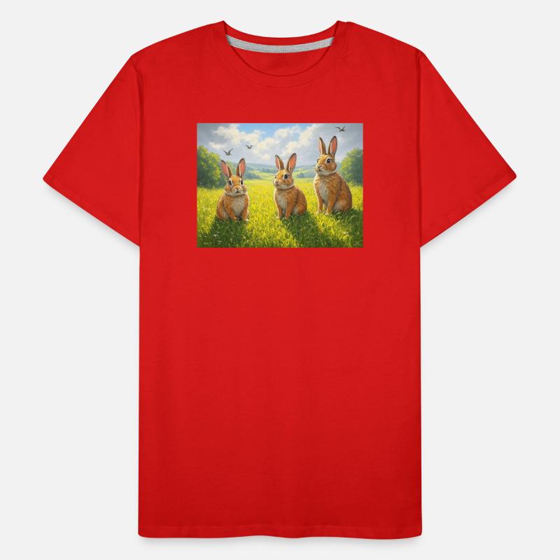 Trois lapins dans le champ de printemps T-shirt bio Premium Homme