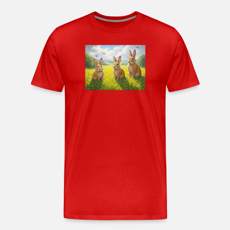 Three rabbits in the spring field - Men's Premium Organic T-Shirt - red