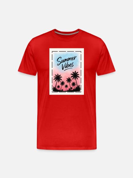 Summer Vibes Retro Palm Tree Design - Men's Premium Organic T-Shirt - red