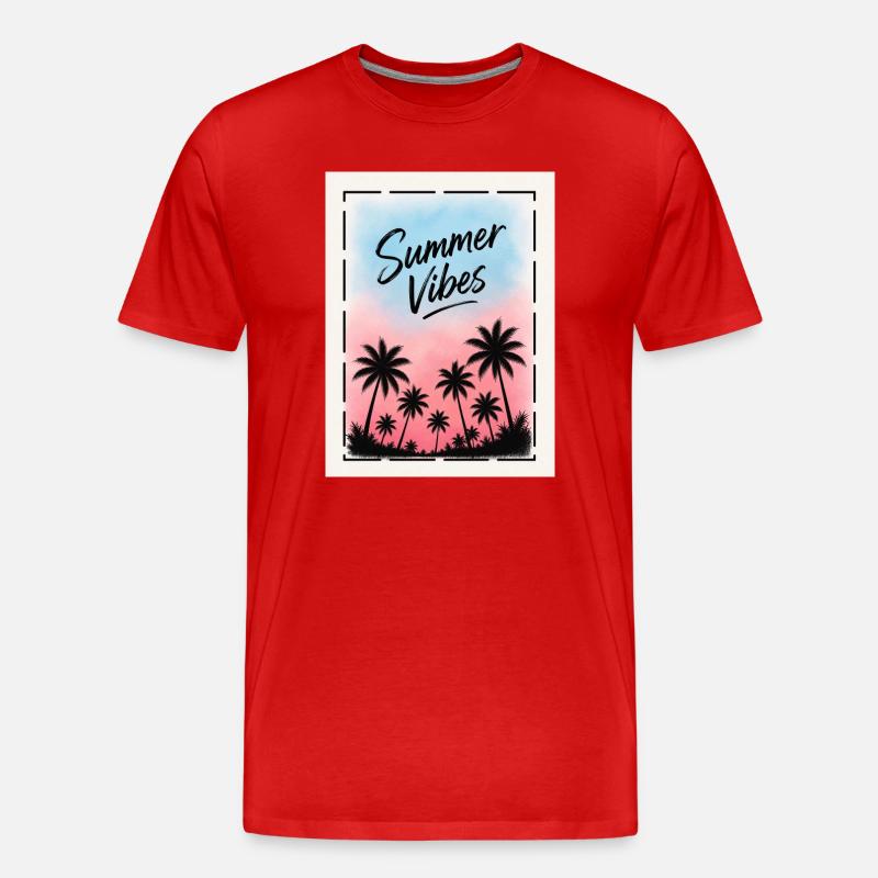 Summer Vibes Retro Palmen Design - Männer Premium Bio T-Shirt - Rot