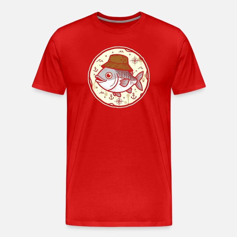Fisch mit Hut im Nautik-Rundlogo - Männer Premium Bio T-Shirt - Rot