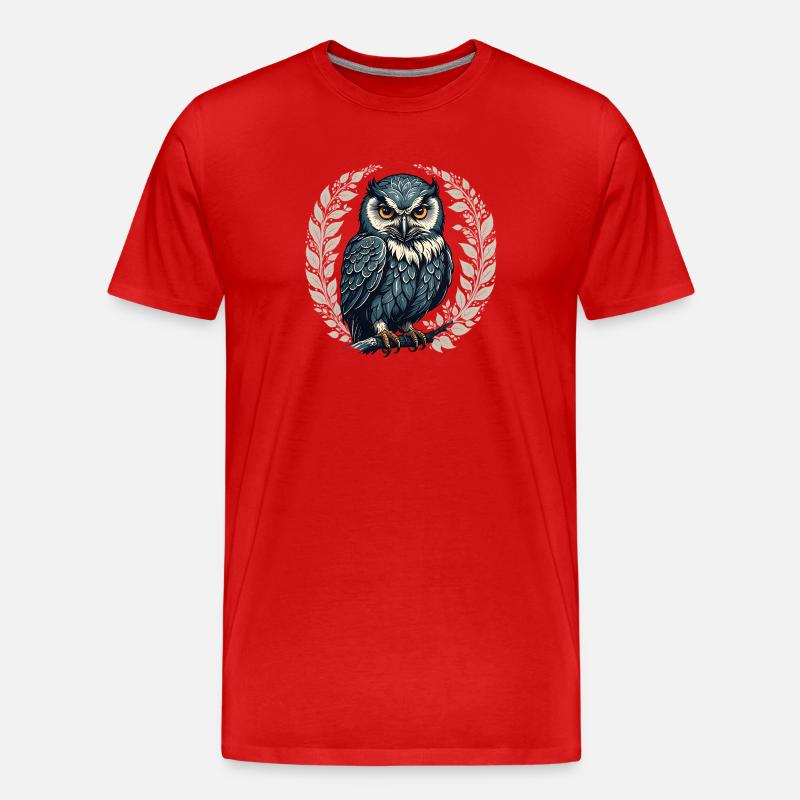 Mondnacht-Eule im Rosenkraß - Männer Premium Bio T-Shirt - Rot