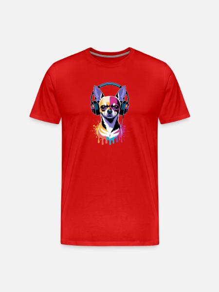 Chihuahua mit Kopfhörer - Männer Premium Bio T-Shirt - Rot