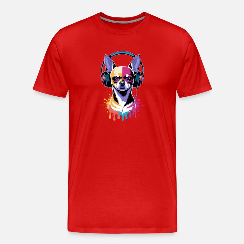 Chihuahua mit Kopfhörer - Männer Premium Bio T-Shirt - Rot