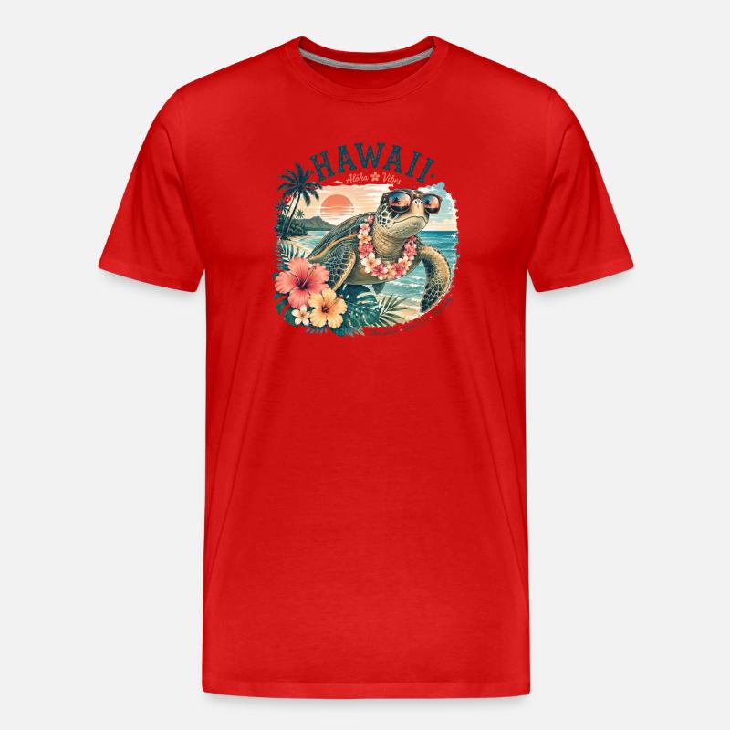 Hawaii Schildkröte mit Sonnenbrille - Männer Premium Bio T-Shirt - Rot