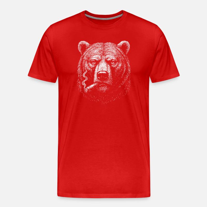 Bear with Cigarette Sketch - Men's Premium Organic T-Shirt - red