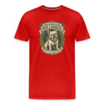 Französische Bulldogge – Klein Stur Unbesiegbar |  - Männer Premium Bio T-Shirt - Rot - Vorne - Damien (186cm)