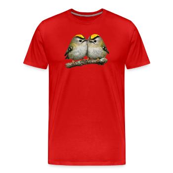 Duo of Firecrests on Branch - Men's Premium Organic T-Shirt - red - Front - Damien (186cm)