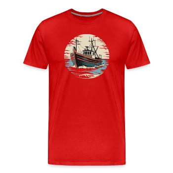 Bateau de pêche en haute mer Vintage Sailor Maritime - T-shirt bio Premium Homme - rouge - Devant - Damien (186cm)