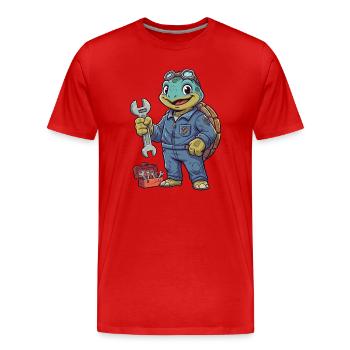 Schildkröte Mechanikerheld - Männer Premium Bio T-Shirt - Rot - Vorne - Damien (186cm)