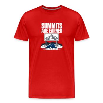 Les sommets du cyclisme routier des Alpes sont des passes de montagne méritées - T-shirt bio Premium Homme - rouge - Devant - Damien (186cm)
