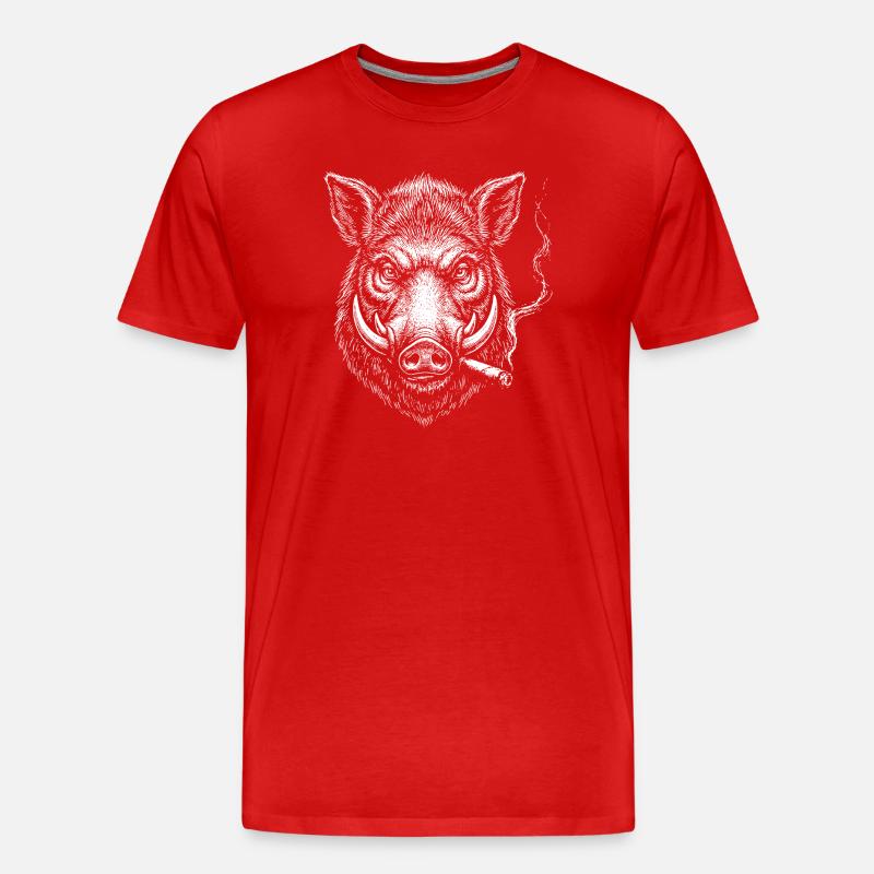 Rauchende Wildschweinkopf-Illustration - Männer Premium Bio T-Shirt - Rot