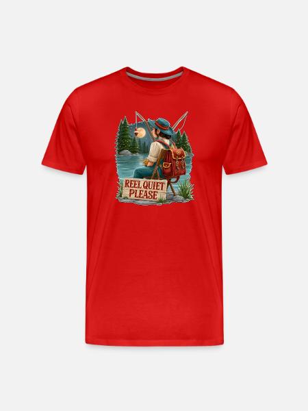Reel Quiet Please Fishing Scene - Men's Premium Organic T-Shirt - red