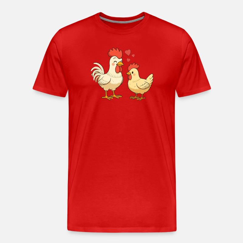Verliebter Hahn mit Henne - Männer Premium Bio T-Shirt - Rot
