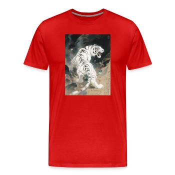 L'Apothéose Céleste : Baihu – Paix Éternelle - T-shirt bio Premium Homme - rouge - Devant - Damien (186cm)