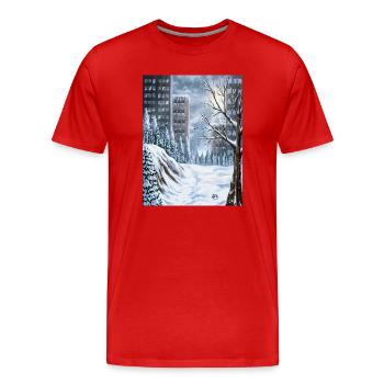 Hiver urbain parmi les gratte-ciel - T-shirt bio Premium Homme - rouge - Devant - Damien (186cm)