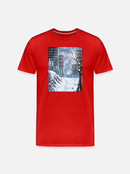 Urban winter among skyscrapers - Men's Premium Organic T-Shirt - red