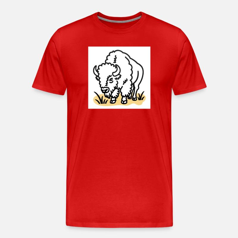 Bison on yellow grass - Men's Premium Organic T-Shirt - red