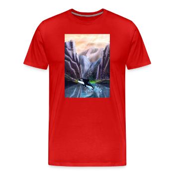 Orcas springen im Bergtal - Männer Premium Bio T-Shirt - Rot - Vorne - Damien (186cm)