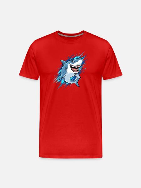 Blue cartoon shark with splashes - Men's Premium Organic T-Shirt - red