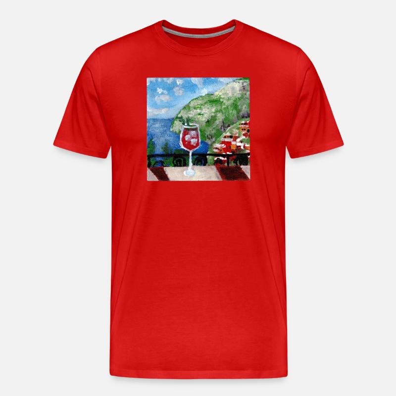 Meerblick_Ölgemälde_mit_cocktail - Männer Premium Bio T-Shirt - Rot