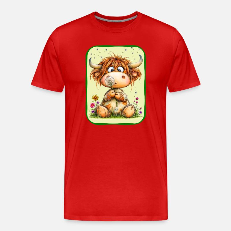 Niedliche Kuh mit Pusteblume - Männer Premium Bio T-Shirt - Rot