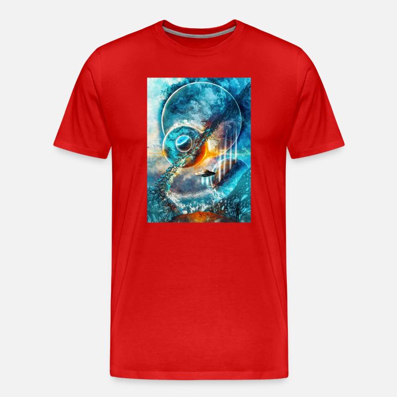 Blue Space Ring with Fire - Men's Premium Organic T-Shirt - red