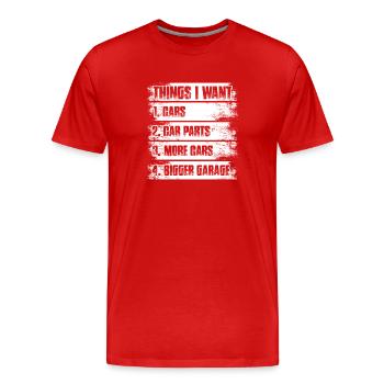 Things i want Car lover car guy mechanic - Männer Premium Bio T-Shirt - Rot - Vorne - Damien (186cm)