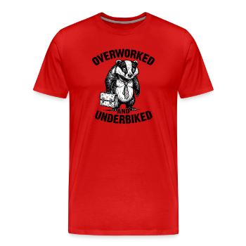 Overworked and Underbiked lustiger Fahrrad Spruch - Männer Premium Bio T-Shirt - Rot - Vorne - Damien (186cm)
