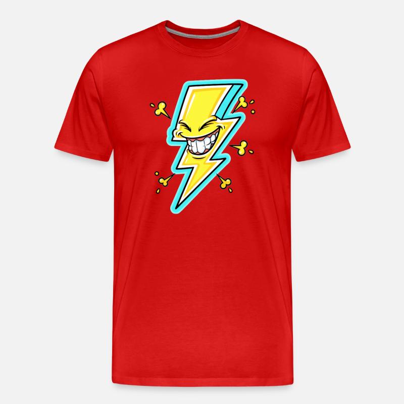 Lachender Blitz Cartoon - Männer Premium Bio T-Shirt - Rot