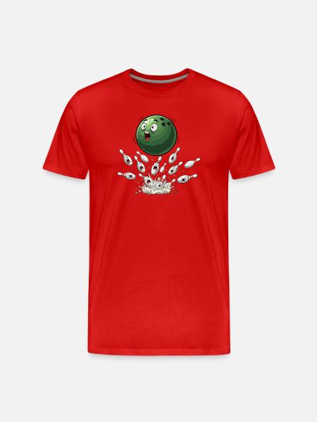 Grüne Bowlingkugel trifft Pins - Männer Premium Bio T-Shirt - Rot