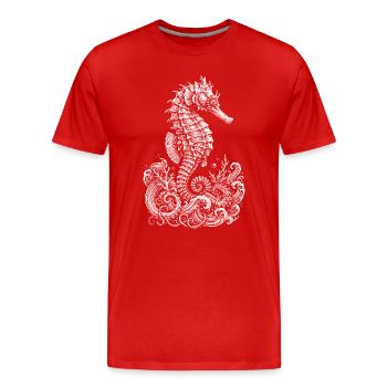 Ornate Seahorse Tide Silhouette - Men's Premium Organic T-Shirt - red - Front - Damien (186cm)