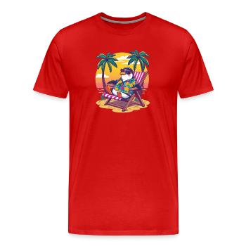 Tropical Penguin Beach Holiday - Men's Premium Organic T-Shirt - red - Front - Damien (186cm)