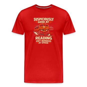 Numéros de train en tempo | Repérage de trains - T-shirt bio Premium Homme - rouge - Devant - Damien (186cm)
