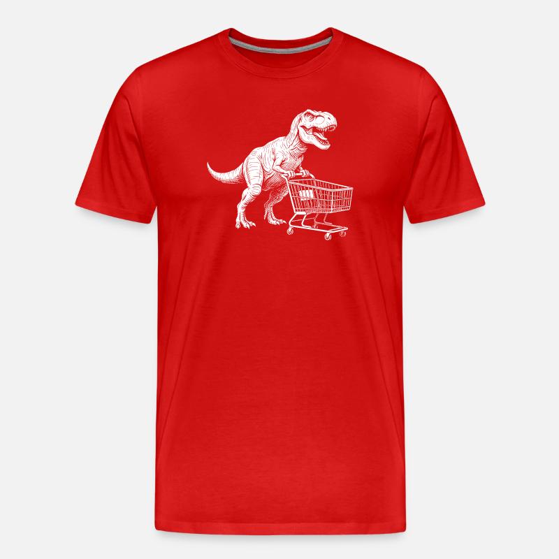 Dino-Shopper: T-Rex mit Wagen - Männer Premium Bio T-Shirt - Rot