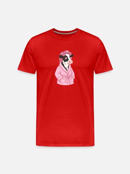 Cow in pink bathrobe with curls - Men's Premium Organic T-Shirt - red