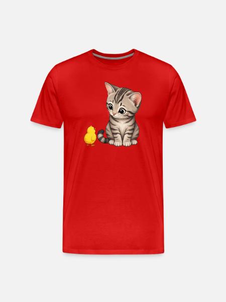 Kitten with chicks - Men's Premium Organic T-Shirt - red