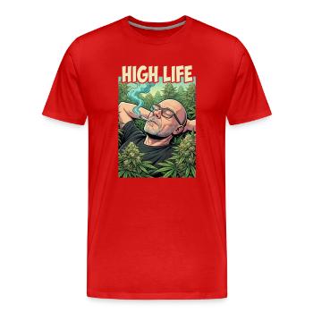 High Life : Détendu du cannabis - T-shirt bio Premium Homme - rouge - Devant - Damien (186cm)